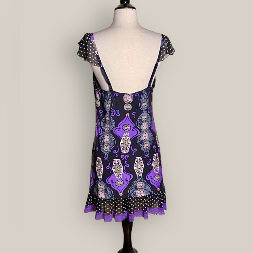 VTG California Dynasty 70s Hippie Polka Dot Pattern Dress Slip in Purple & Black - Picture 8 of 10